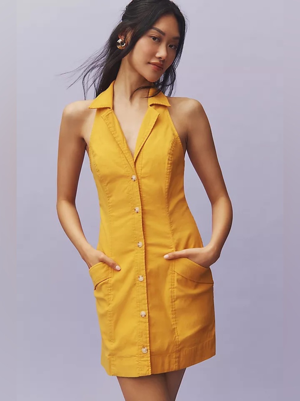 Anthropologie Maeve The Amelia Collared Button Front Mini Dress Linen Blend NEW